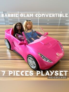Barbie Glam Convertible Barbie and Friend Vehicle with two Barbie Dolls 7 pieces
